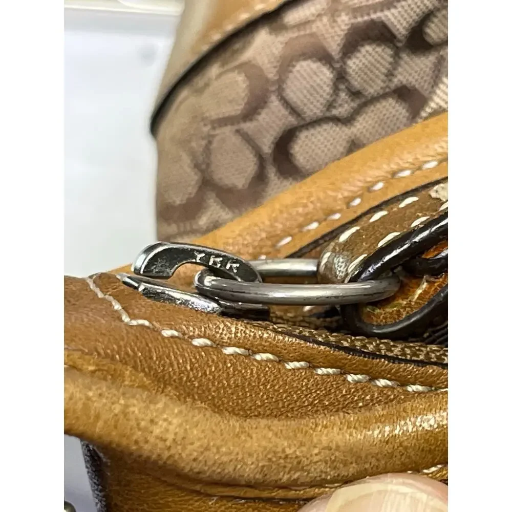 Coach Signature Canvas Leather Messenger Crossbody Bag Flap Laptop Brown Tan